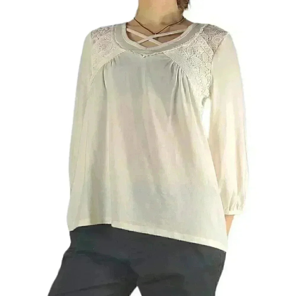 Absolutely Famous Cut Out Lace Long Sleeve Blouse - Picture 2 of 4